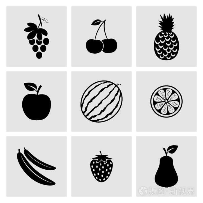 矢量水果圖標集 文化用品中的清新設計元素